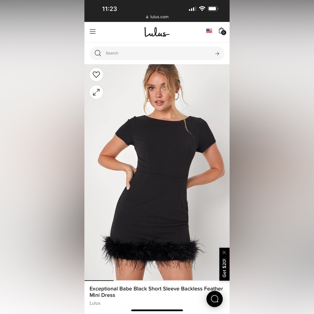 Lulus black backless short sleeve feather mini dress
